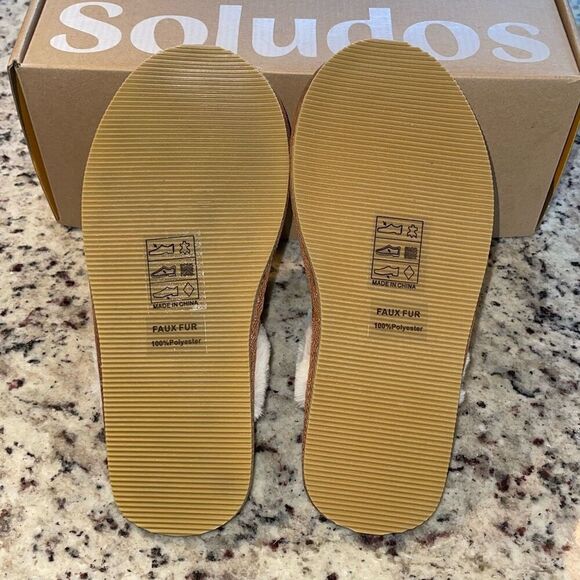 Soludos Cozy Wink‎ Slippers Suede Faux Fur Tan NWOB Size 7 - Picture 4 of 5